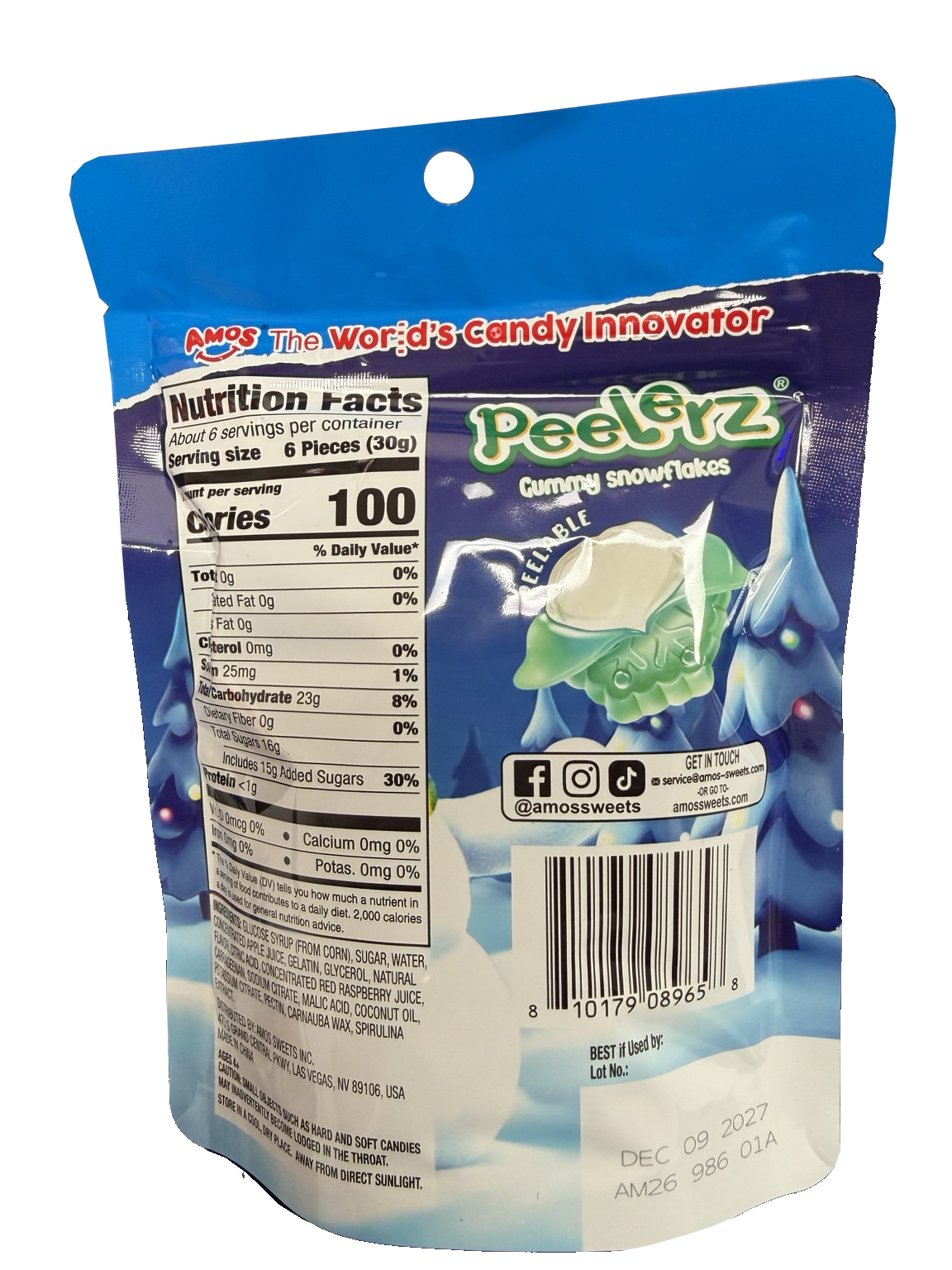 AMOS Peelerz Snowflakes 6 oz original back label on white background