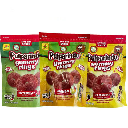 Pulparindo Gummy Rings - Watermelon, Mango, and Tamarind Flavor - 9 oz bags