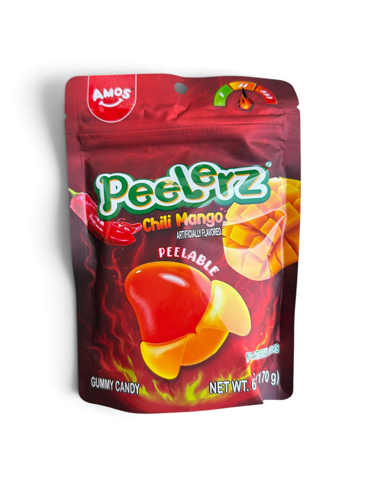 AMOS Peelerz Chili Mango peelable gummy candy 6 oz bag front
