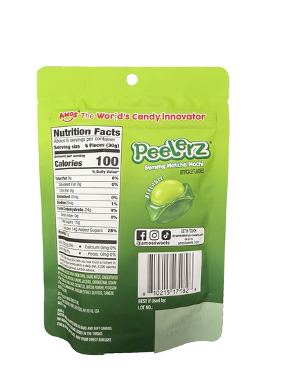 AMOS Peelerz Matcha Mochi 6 oz original back label on white background