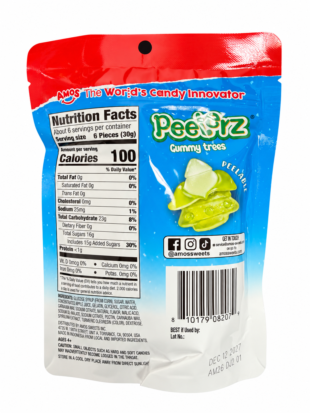 AMOS Peelerz Trees 6 oz back with nutrition and ingredients