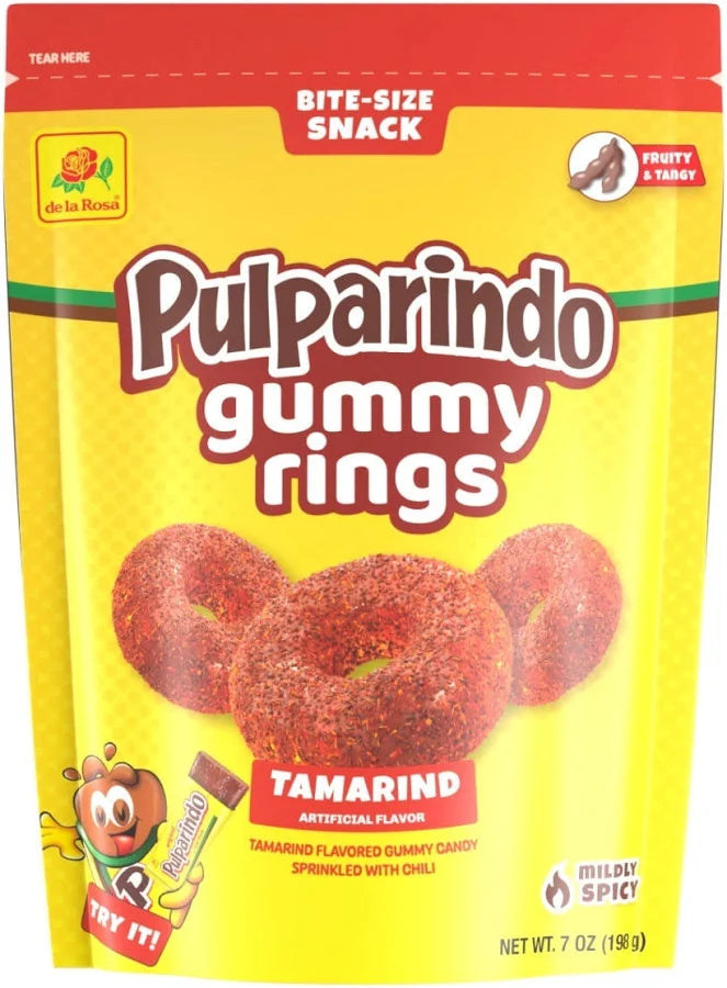 Pulparindo Gummy Rings - Watermelon, Mango, and Tamarind Flavor - 9 oz bags